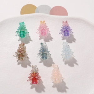 Christmas Tree Resin Beads Gradient Iridescent DIY Jewelry Making Accessories Translucent Holiday Festive Decorative Beads