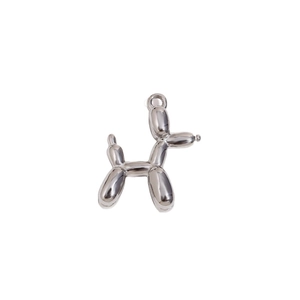 Polished silver stainless steel balloon dog pendant with mirror finish and round bail