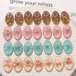 Oval Resin Dried Flower Alloy Pendants With Imitation Artificial Pearl Floral DIY Charms For Earrings Hairpin Jewelry Making
