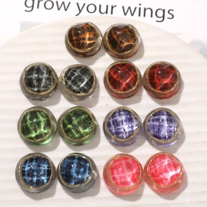 Vintage Round Resin Plaid Patch DIY Jewelry Making Accessories For Stud Earrings Hair Clips Shoes Metal Frame Decor Craft