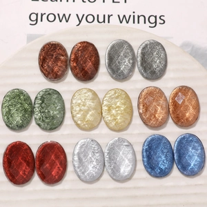 Cabochons en Résine Ovales Feuilles d'Argent Sables Mouvants Dos Plat DIY Accessoires de Bijouterie Pour Boucles d'Oreilles Épingles à Cheveux