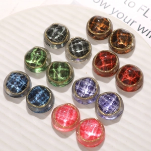 Retro resin buttons with wavy gold metal frames in seven colors for DIY sewing crafts
