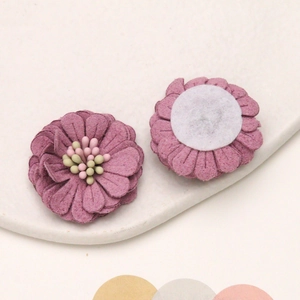 Macro detail of purple daisy craft flower showing front texture and felt backing base
