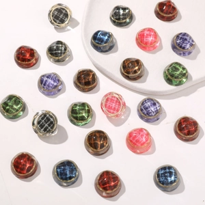 Round irregular water ripple resin charms with golden metal frame and tweed texture