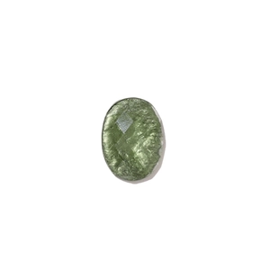 Patch en résine ovale vert avec feuille d'argent et texture métal pour bijoux DIY