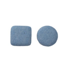 Light blue denim fabric covered round and square decorative buttons for DIY accessories