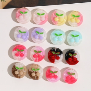 Set of 16 colorful resin cherry beads with 3D embossed leaves for DIY jewelry making
