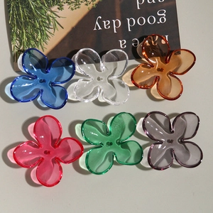 Large Transparent Colorful Acrylic Four Petal Flower DIY Jewelry Accessories For Earrings Necklace Bracelet Making Floral Materials