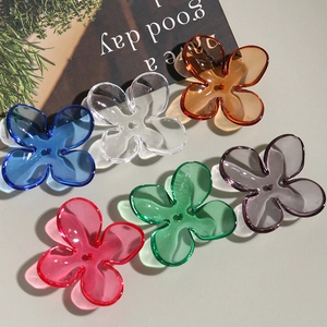 Set of large transparent colorful acrylic four-petal flower charms for DIY jewelry making