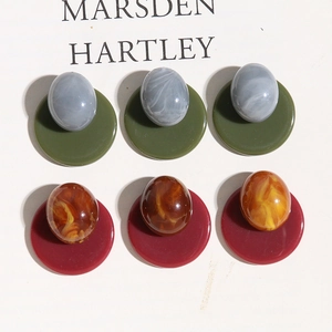 DIY Jewelry Making Accessories Material Resin Round And Oval Marble Texture Parts For Handcrafted Earring Buttons Women Jewelry Components