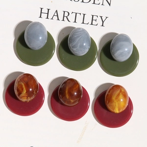 Handmade Morandi color resin round and oval jewelry accessories with marble texture