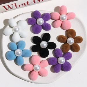 Beflockte Acryl Künstliche Perle Blume DIY Patches Für Haarklammern Broschen Zubehör Handgemachte Blumenverzierungen Hochzeit Deko