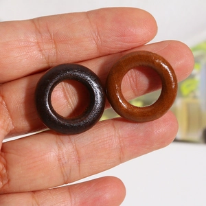 Polished round wooden geometric hollow rings in dark and red brown for DIY jewelry making