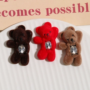 Three flocking bear charms with rhinestones for DIY hair accessories and phone cases