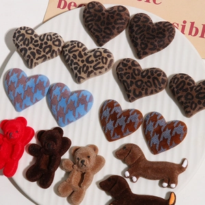 Flocked heart, bear and dachshund leopard print DIY charms for hair accessories and phone cases