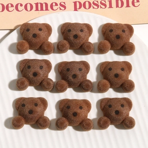 Cute Flocked Bear Resin Charms Brown Cartoon Bear Cabochons For DIY Hair Accessories Phone Case Decoration Handmade Craft Supplies