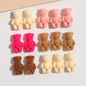 Cute flocked resin bear charms for DIY jewelry accessories in five assorted colors