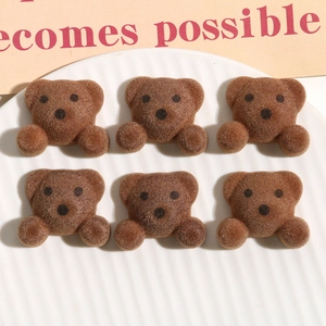 Set of six brown flocked teddy bear resin charms for DIY hair accessories and crafts