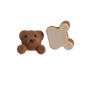 Brown flocked bear resin charms for DIY hair accessories and crafts showing front and back