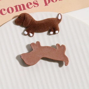 Detail of brown flocked dachshund DIY patch showing soft texture and flat back surface