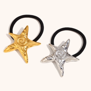 Stainless Steel Starfish Hair Tie For Women 18K Gold Plated Metallic Starfish Elastic Hair Band Beach Style Headwear Jewelry