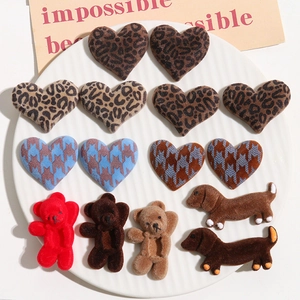 Korean Style Flocked Resin Heart Bear Dachshund DIY Jewelry Accessories Leopard Houndstooth Pattern Charms For Hair Ties Phone Case Decor