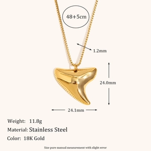 18K gold plated stainless steel stingray shark tooth pendant necklace for women
