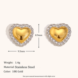 Mini heart-shaped earrings in 18K gold-plated stainless steel with twisted silver border