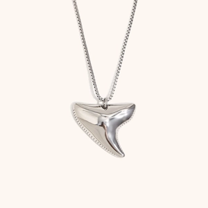 Polished silver stingray shark tooth pendant necklace with minimalist box chain