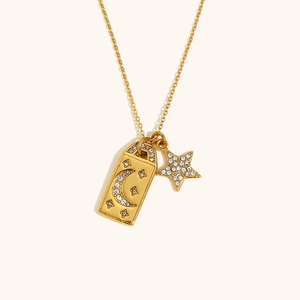 18K vergulde roestvrijstalen ketting met tarot maan hanger en stralende ster bedels