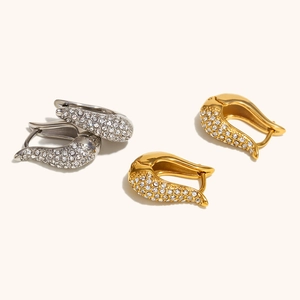 U-förmige Edelstahl-Creolen mit Pavé-Besatz in 18K Gold und Silber im Set