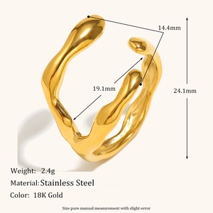 Irregular liquid wave open ring in 18K gold plated stainless steel for women