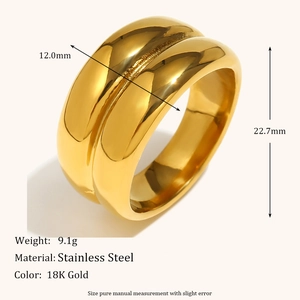 Modern 18K gold-plated double-layer stainless steel ring with chunky curved bands