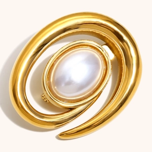 Spilla a Forma di Perla Artificial di Conca Vintage in Acciaio Inossidabile Placcato Oro 18K Design a Spirale Artistico Regalo Gioielli Donna