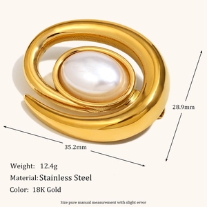 Spilla a spirale in acciaio inossidabile placcato oro 18K con perla per donna