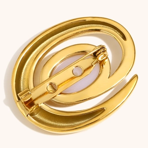 Spilla artistica in perla di conchiglia placcata oro 18K con design ovale stratificato