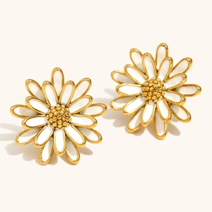 Edelstahl Gänseblümchen Ohrstecker Für Damen Weiß Emaille Blume Ohrringe 18K Vergoldet Hypoallergen Floral Mode Schmuck Geschenk