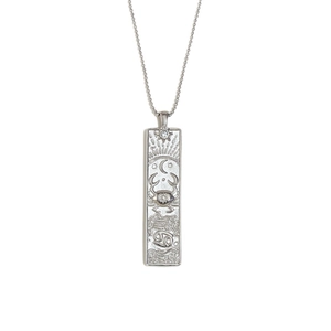 Collar con colgante cuadrado del zodiaco plateado con motivo Cáncer y detalles de sol