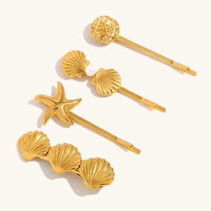 18K Gold Plated Stainless Steel Starfish Scallop Shell Hair Clips For Women Elegant Ocean Theme Beach Style Hair Pins Jewelry