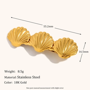 Detail showing dimensions and 18K gold stainless steel scallop shell hair clip