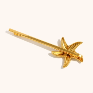 18K gold plated stainless steel starfish hair clip with textured metallic finish