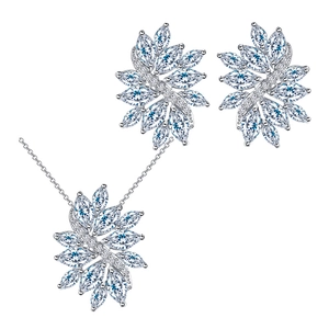 Fashion zircon jewelry set with marquise cut crystal necklace and stud earrings