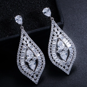 Pendientes largos de plata S925 con circonitas AAA para fiestas de gala y eventos de noche