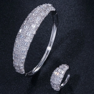 Set di Gioielli Bracciale E Anello in Rame E Zircone Lussuoso Micro Pave Hip Hop Moda Accessorio per Festa Donna