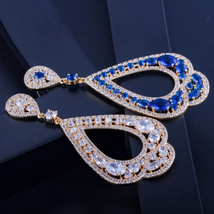 Boucles d'oreilles pendantes en argent S925 avec zircons AAA incrustés en or et bleu