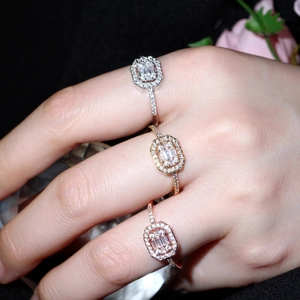 Classic rectangle zircon engagement rings in gold, silver, and rose gold finish