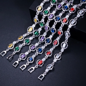Elegant multi-color AAA zircon bracelets with silver alloy links and oval gemstones