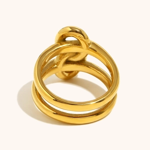 Polished double-layered 18K gold-plated knotted ring with a modern geometric design