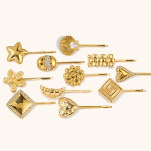 Lot de 11 pinces à cheveux en acier doré avec motifs de cœur et de fleurs