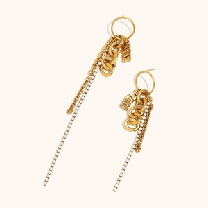 Boucles d'oreilles pompons en acier inoxydable plaqué or 18K avec franges en zircon